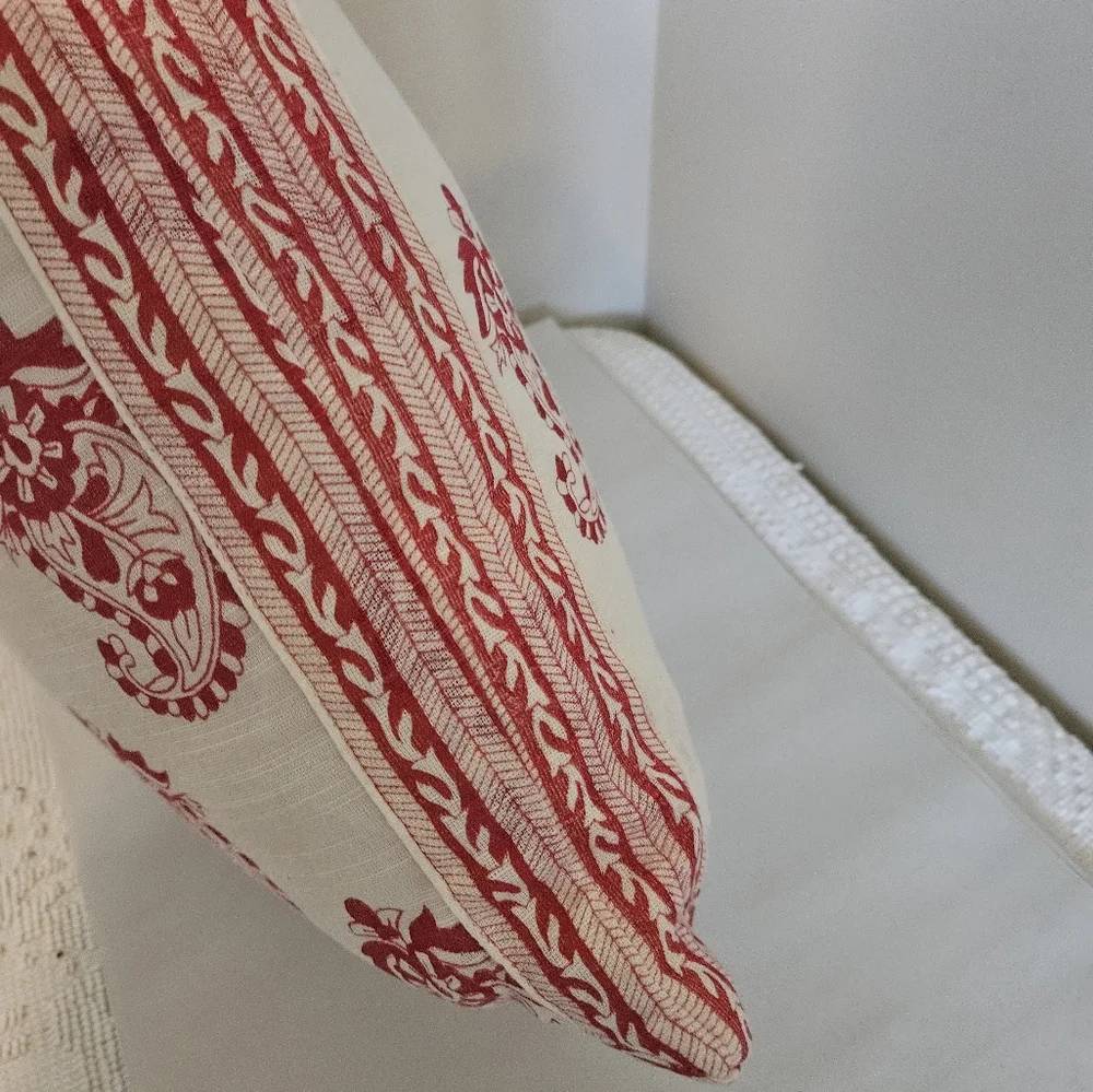 Red and White Paisley 100% Cotton Pillow.